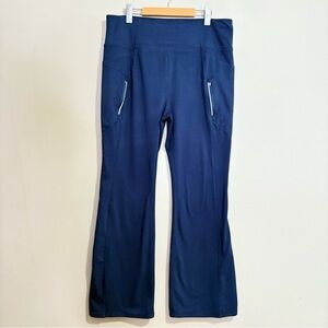 Navy Flared Yoga Pants with Zipper Pockets